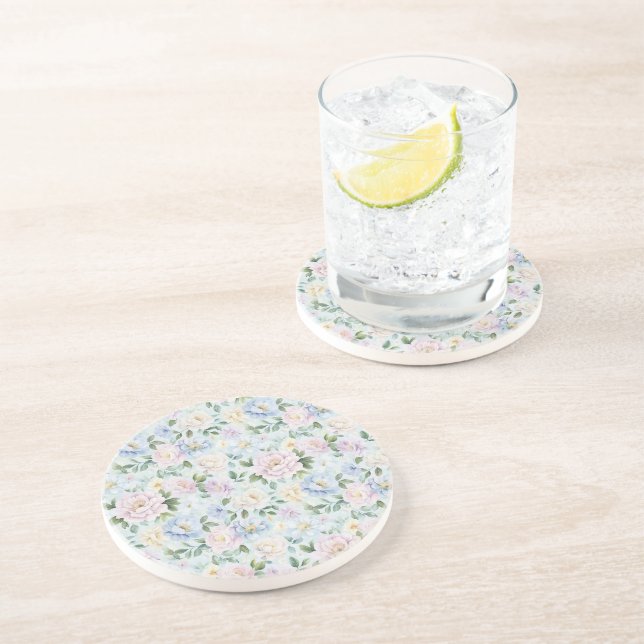 Pink Blue Yellow Flowers Coaster (Side)