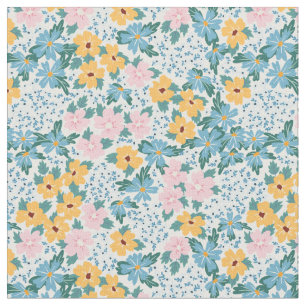 Pink Blue Yellow Flowers Floral Pattern Fabric