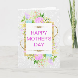 Pink Blue Yellow Flowers Mother's Day Card