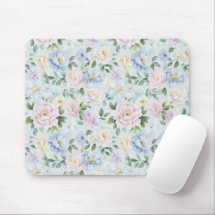 Pink Blue Yellow Flowers Mouse Mat