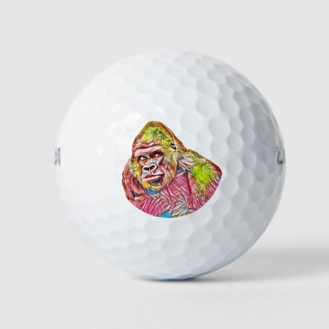Pink Blue Yellow Gorilla Painting Golf Balls (Front)