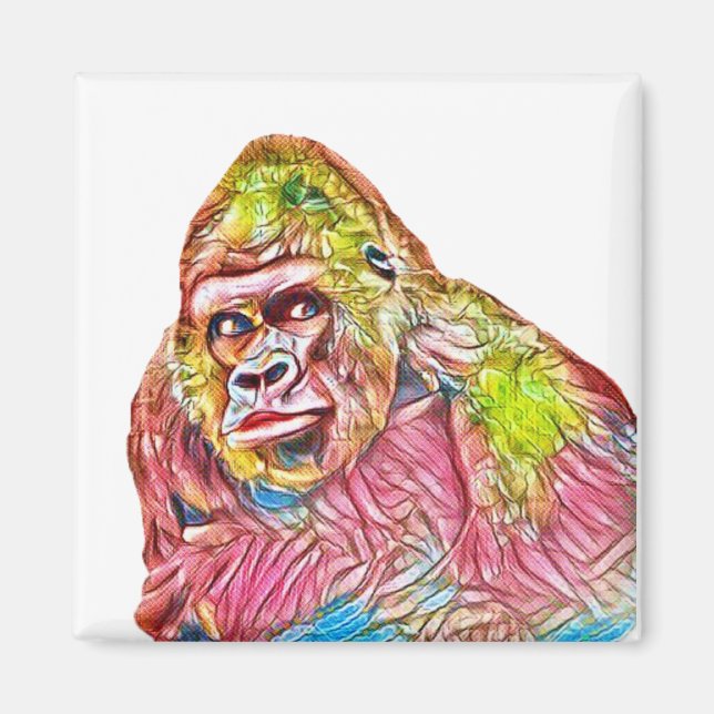 Pink Blue Yellow Gorilla Painting Magnet (Front)