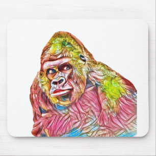 Pink Blue Yellow Gorilla Painting Mouse Mat