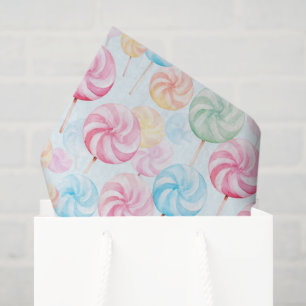 Pink Blue Yellow Green Orange Lollipops Birthday Tissue Paper