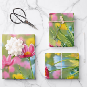 Pink Blue Yellow Green Wild Flowers Fields 2025 Wrapping Paper Sheet