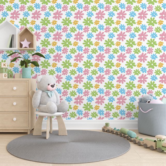 Pink Blue Yellow Lime Green Floral Art Pattern Wallpaper (Creator Uploaded)