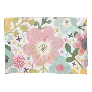 Pink Blue Yellow Modern Floral  Pillowcase