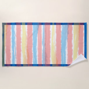 Pink Blue Yellow Pastel Stripes Beach Towel