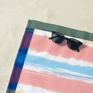 Pink Blue Yellow Pastel Stripes Beach Towel