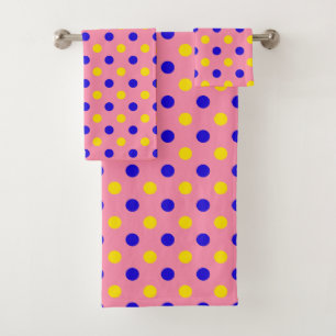 Pink Blue Yellow Polka Dots Design Bath Towel Set
