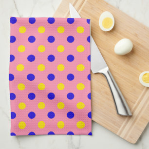 Pink Blue Yellow Polka Dots Design  Tea Towel