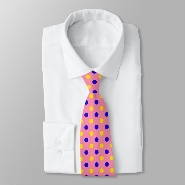Pink Blue Yellow Polka Dots Design  Tie (Tied)