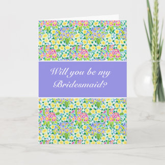 Pink, Blue, Yellow Primroses Bridesmaid Request Invitation