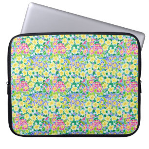 Pink Blue Yellow Primroses Neoprene Laptop Sleeve
