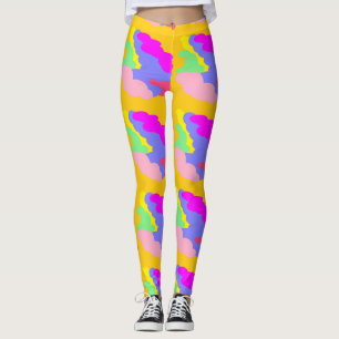 Pink blue yellow puff clouds shapes patterns small leggings
