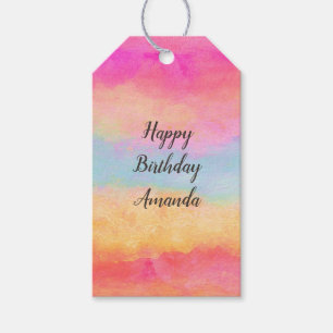 Pink Blue Yellow Rainbow Abstract Stripes Birthday Gift Tags