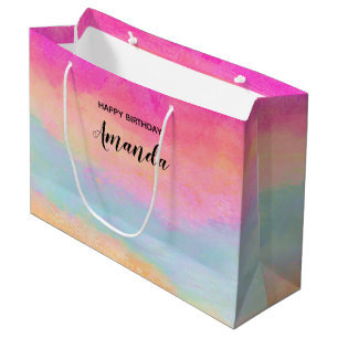 Pink Blue Yellow Rainbow Abstract Stripes Birthday Large Gift Bag