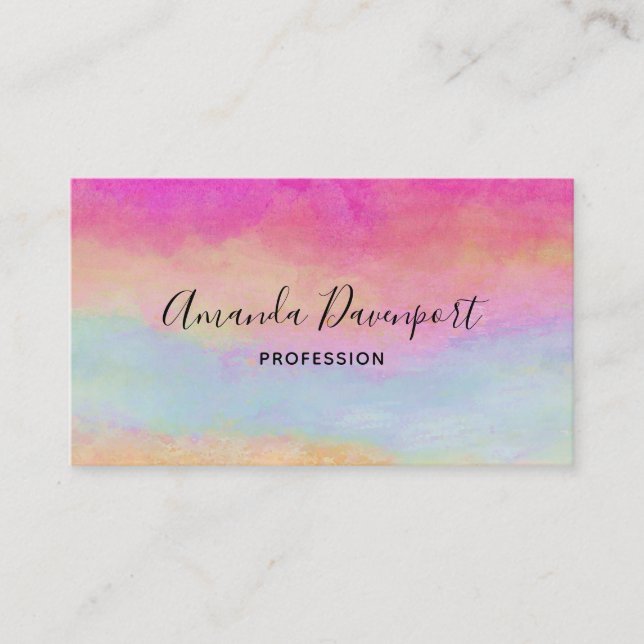 Pink Blue Yellow Rainbow Abstract Stripes Business Card (Front)