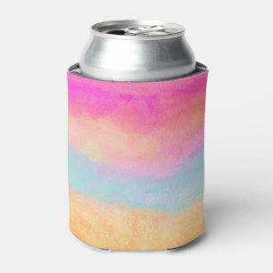  Pink Blue Yellow Rainbow Abstract Stripes Can Cooler