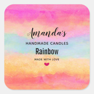 Pink Blue Yellow Rainbow Abstract Stripes Candle Square Sticker