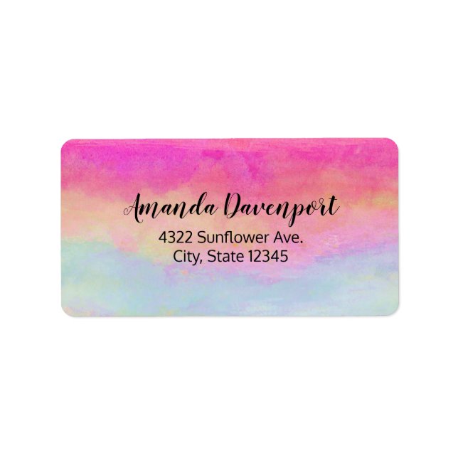 Pink Blue Yellow Rainbow Abstract Stripes Label (Front)