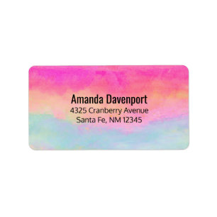  Pink Blue Yellow Rainbow Abstract Stripes Label
