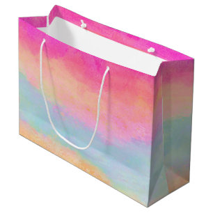 Pink Blue Yellow Rainbow Abstract Stripes Large Gift Bag