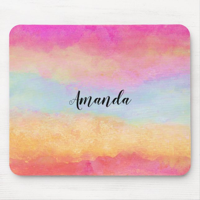 Pink Blue Yellow Rainbow Abstract Stripes Mouse Mat (Front)