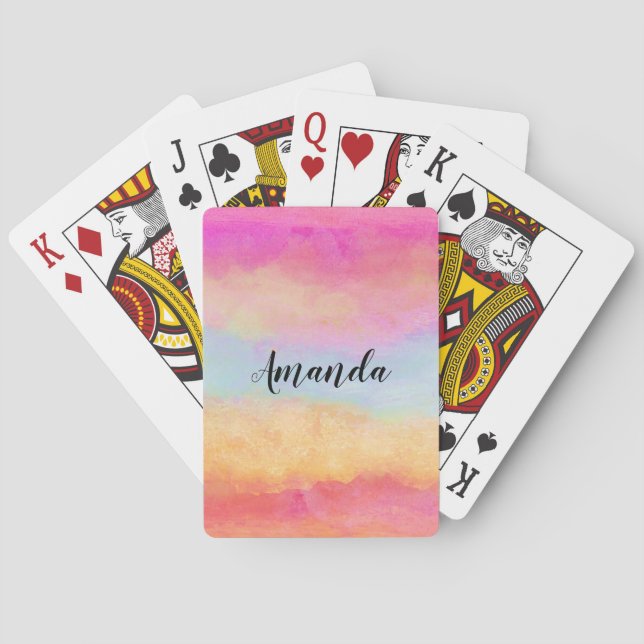Pink Blue Yellow Rainbow Abstract Stripes Playing Cards (Back)