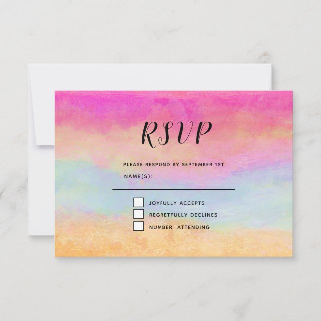 Pink Blue Yellow Rainbow Abstract Stripes RSVP Card (Front)