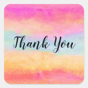 Pink Blue Yellow Rainbow Abstract Stripes Square Sticker