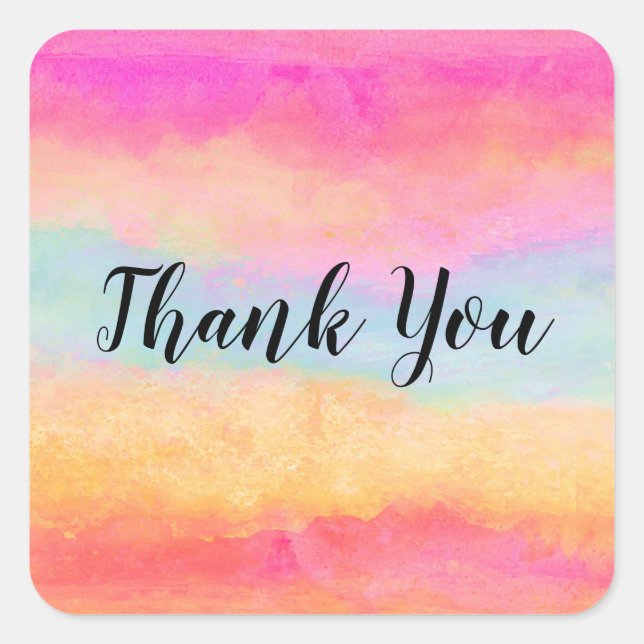 Pink Blue Yellow Rainbow Abstract Stripes Square Sticker (Front)