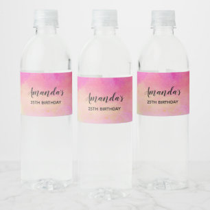  Pink Blue Yellow Rainbow Stripes Birthday Water Bottle Label