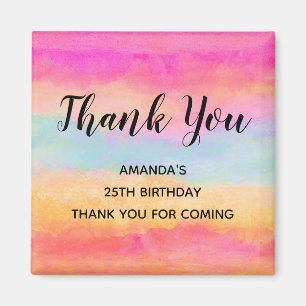 Pink Blue Yellow Rainbow Stripes Thank You Magnet
