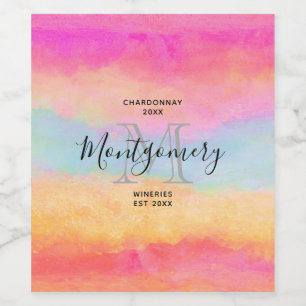 Pink Blue Yellow Rainbow Stripes Wine Making Wine Label