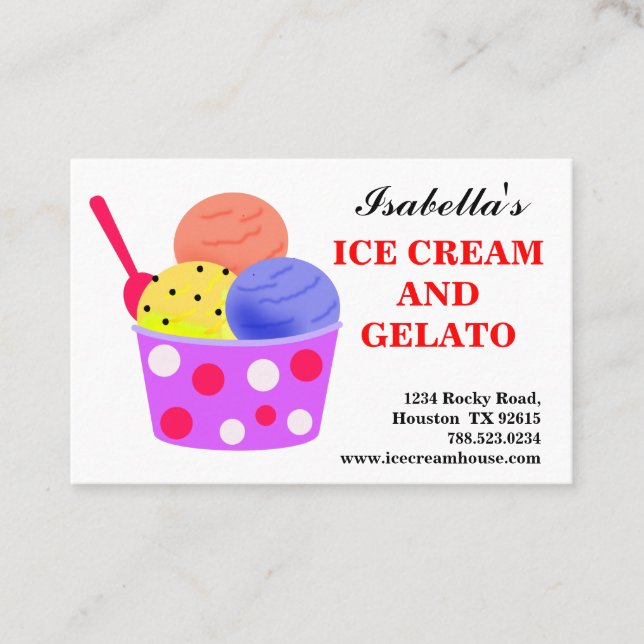 Pink Blue Yellow Red Ice Cream Gelato Business Card (Front)