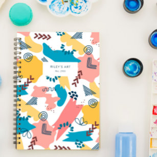 Pink Blue Yellow Shapes Pattern Notebook