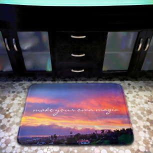 Pink Blue Yellow Sunset Make Your Own Magic Script Bath Mat