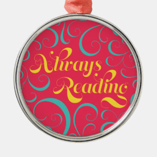 Pink Blue Yellow Swirls Always Reading Bookish Metal Tree Decoration
