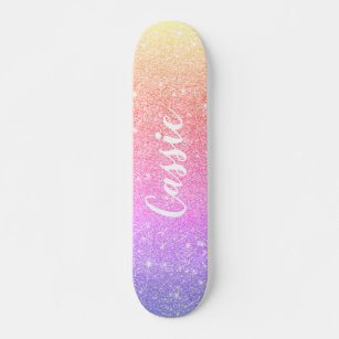 pink blue yellow unicorn rainbow glitter ombre skateboard