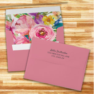 Pink Blue Yellow Watercolor Floral Envelope