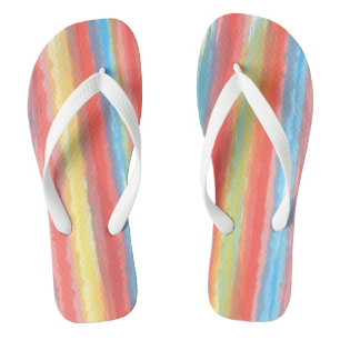 Pink Blue Yellow Watercolor Vertical Stripes Flip Flops