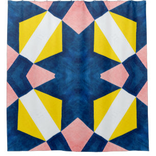 Pink, Blue, Yellow, White Abstract Shower Curtain