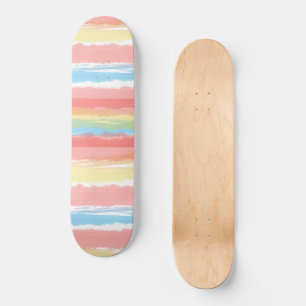 Pink Blue Yellow White Watercolor Stripes Skateboard