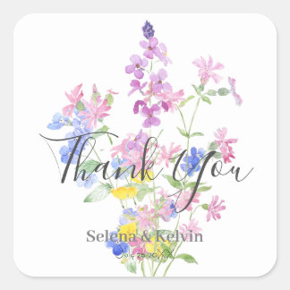 pink blue yellow wildflowers round sticker