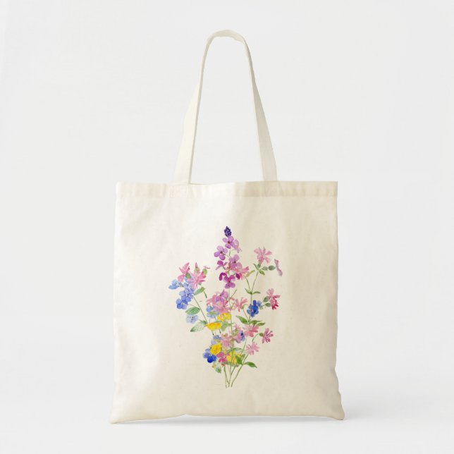 pink blue yellow wildflowers wildflower  tote bag (Front)