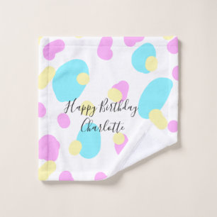Pink blue yellowhappy birthday kids shapes abstrac wash cloth