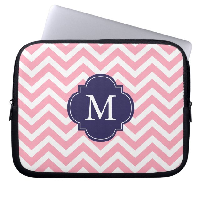 Pink & Blue Zigzags Pattern Monogram Laptop Sleeve (Front)