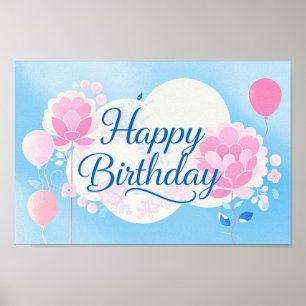 Pink bluebirthday luxurious elegant extravagant  poster