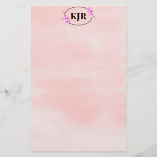 Pink Blur Background & Floral Frame Personalised Stationery